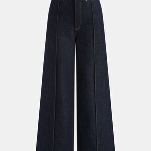 Commense Contrast Waistband Denim Straight Legs Pants